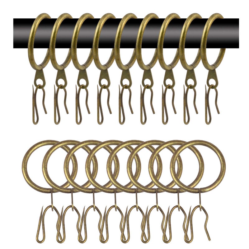 Wision 40 Pcs Metal Curtain Drapery Rings Curtain Rod Rings and 40 Pcs Metal Curtain Drapery Hooks Drapery Pins  30 mm Internal Diameter Decorative Curtain Hanging Rings for Curtain & Rods (Green Bronze) - Image 1